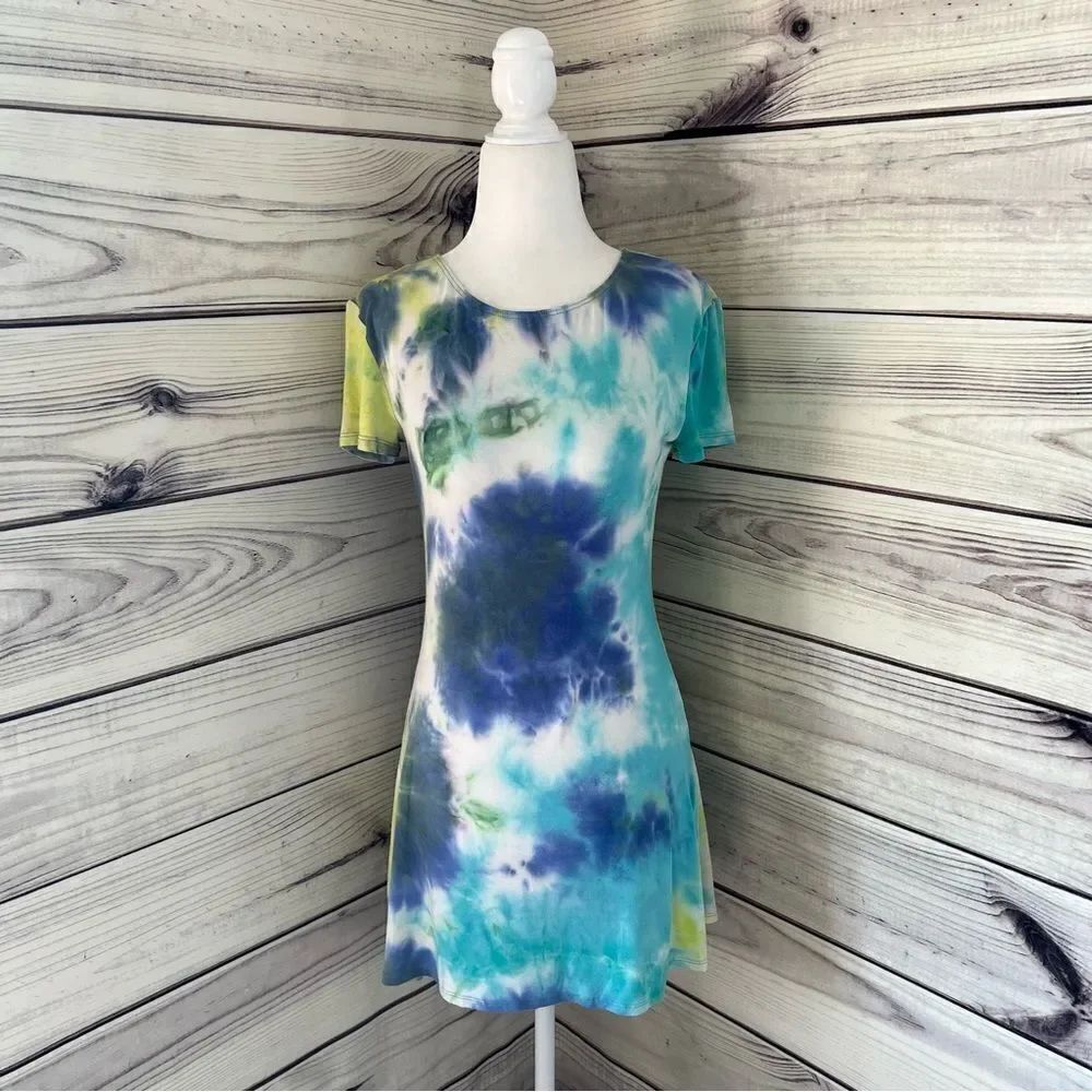 American Apparel Blue & Green Tie Dye T-shirt Dress